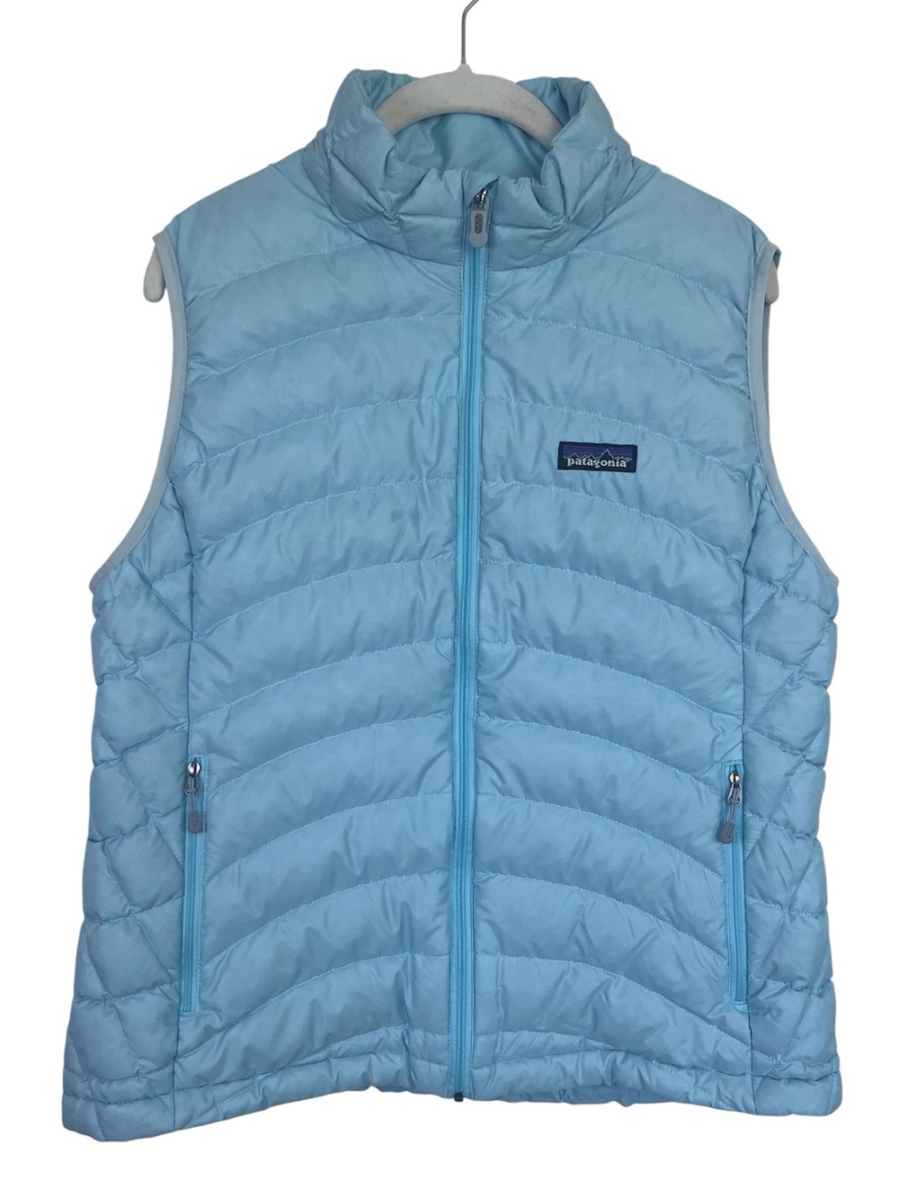 Patagonia Women’s Down Sweater Puffer Vest Light Blue 800 Fill Large Full Zip